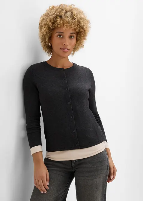 Cardigan in maglia fine 2 in 1 in misto viscosa, bonprix