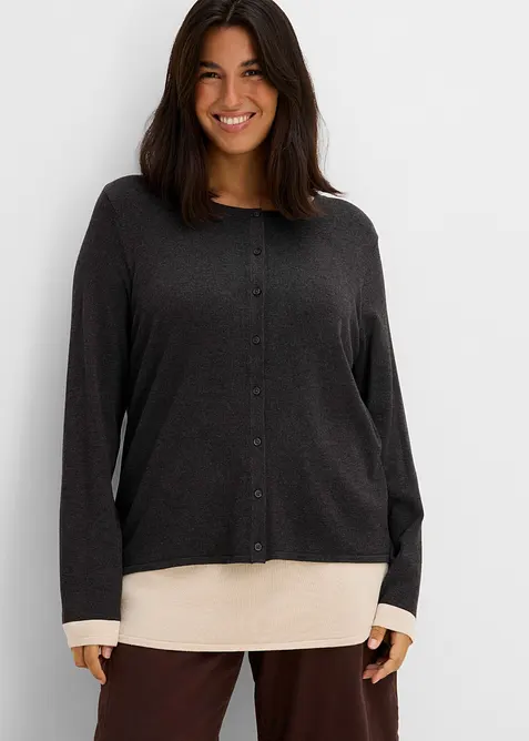 Cardigan in maglia fine 2 in 1 in misto viscosa, bonprix