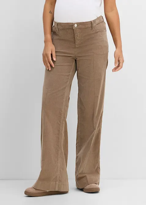 Pantaloni pr&eacute;maman a vita bassa in velluto elasticizzato a coste, wide leg, bonprix