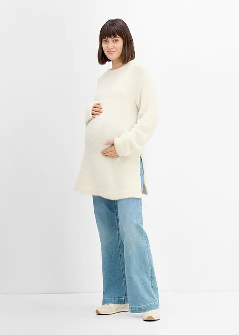 Maglione pr&eacute;maman 2 in 1 effetto peluche con spacchi laterali, bonprix