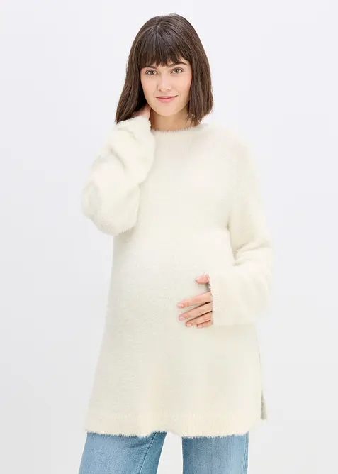 Maglione pr&eacute;maman 2 in 1 effetto peluche con spacchi laterali, bonprix