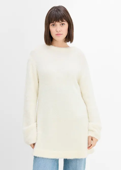 Maglione pr&eacute;maman 2 in 1 effetto peluche con spacchi laterali, bonprix