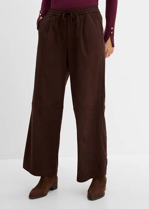 Pantaloni in similpelle scamosciata con vita comoda, bonprix