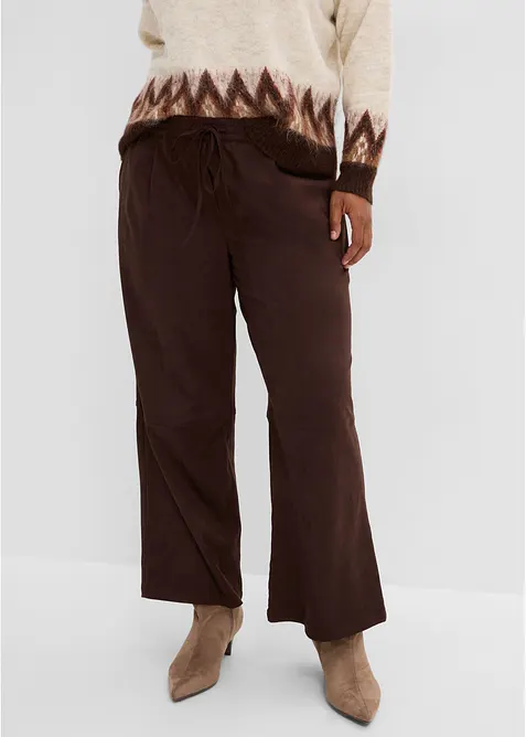 Pantaloni in similpelle scamosciata con vita comoda, bonprix