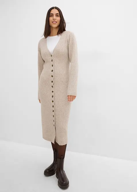 Abito midi in maglia con bottoni, bonprix