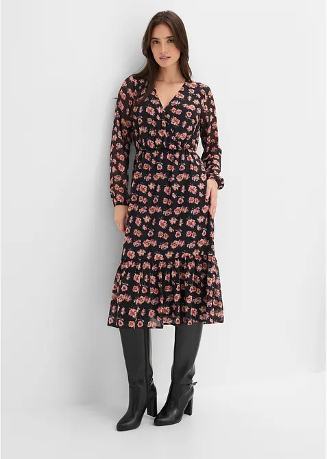 Abito midi in chiffon stampato, bonprix