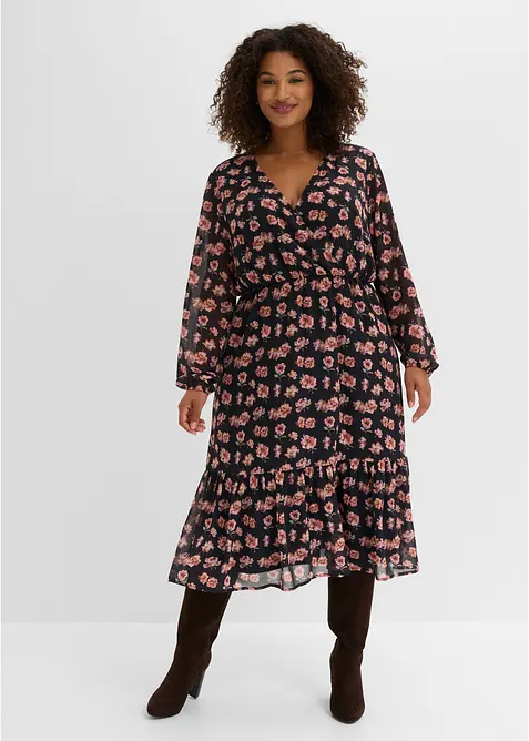 Abito midi in chiffon stampato, bonprix