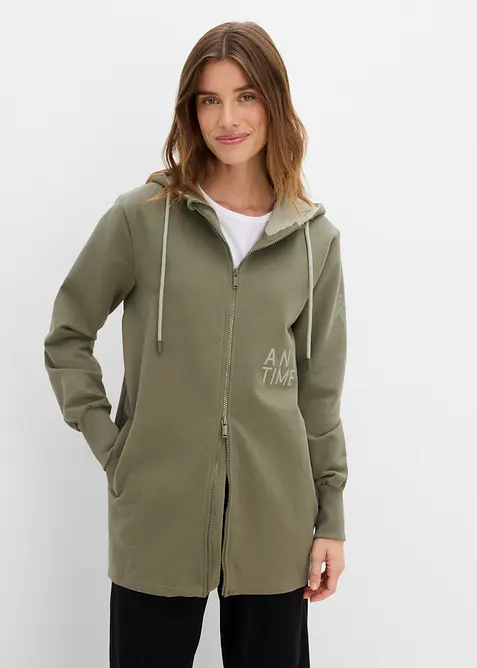 Felpa lunga morbida con zip in misto cotone pesante, bonprix