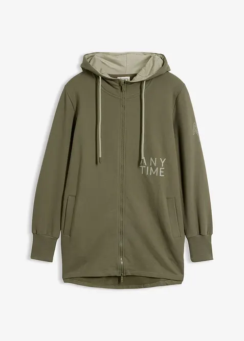Felpa lunga morbida con zip in misto cotone pesante, bonprix