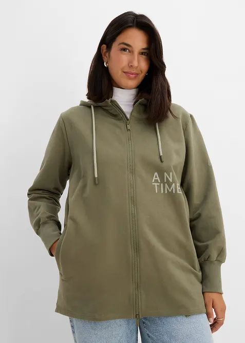 Felpa lunga morbida con zip in misto cotone pesante, bonprix