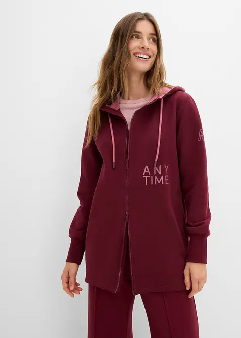 Felpa lunga morbida con zip in misto cotone pesante, bonprix