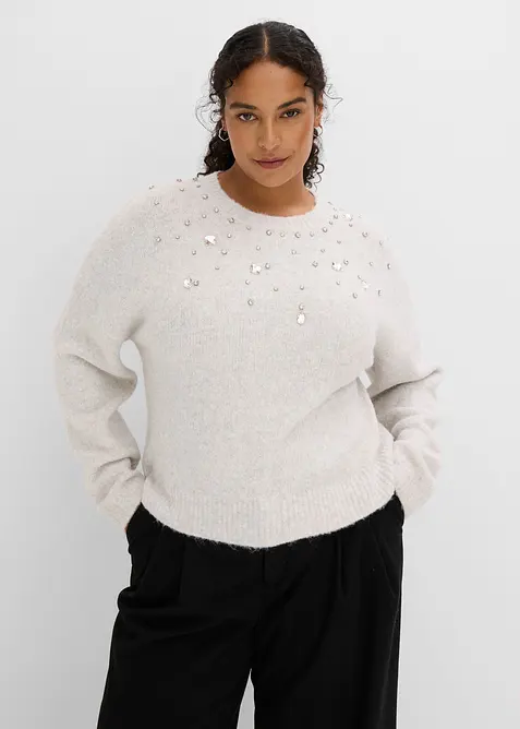 Maglione con applicazione e percentuale di lana, bonprix