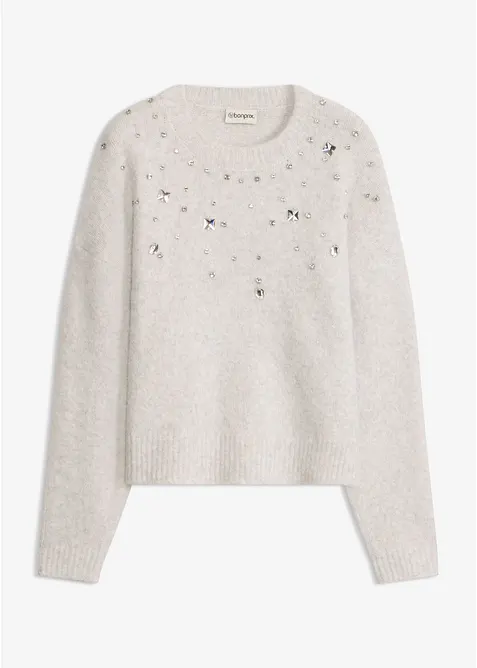 Maglione con applicazione e percentuale di lana, bonprix