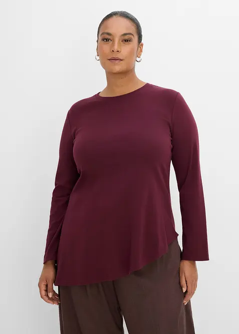Maglia a maniche lunghe asimmetrica in puro cotone, bonprix