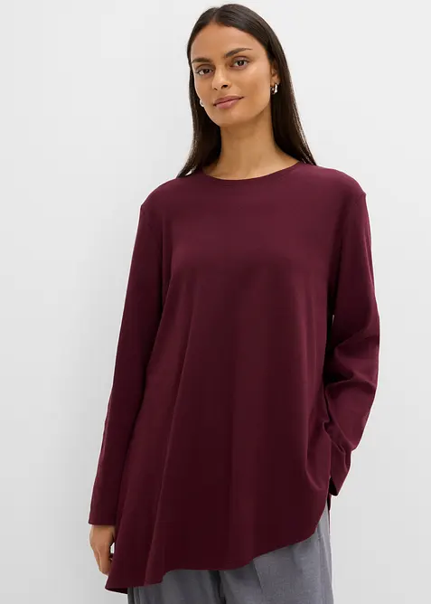 Maglia a maniche lunghe asimmetrica in puro cotone, bonprix
