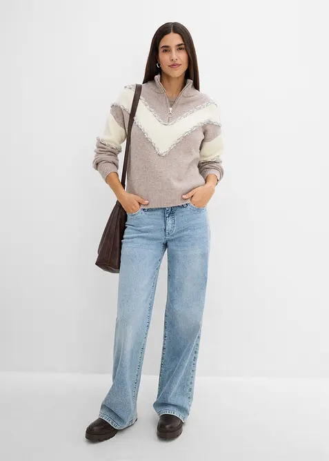 Maglione con collo alto e zip, bonprix