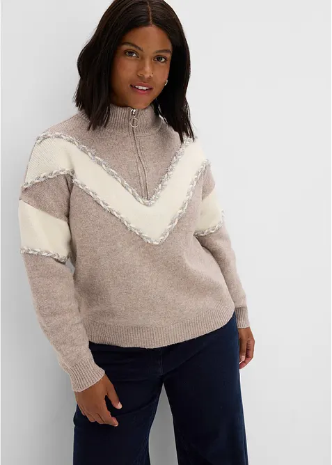 Maglione con collo alto e zip, bonprix