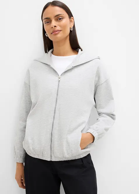 Felpa con zip e cappuccio in misto cotone morbido, bonprix