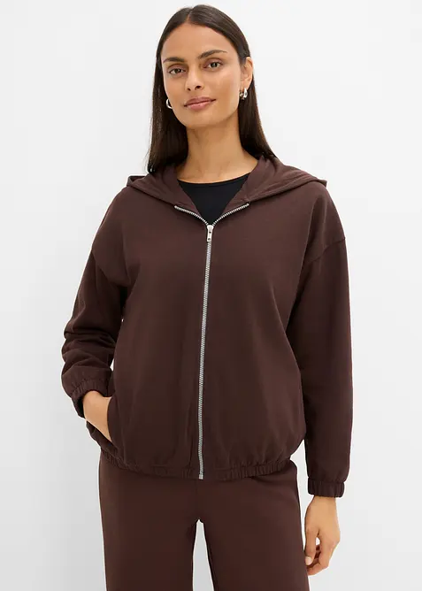 Felpa con zip e cappuccio in misto cotone biologico, bonprix