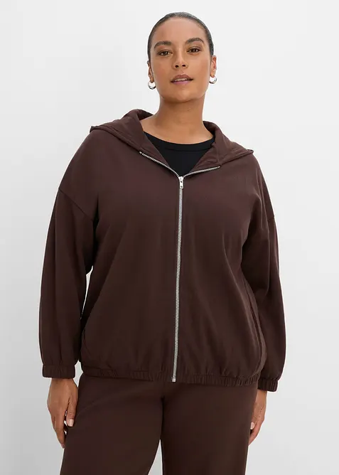 Felpa con zip e cappuccio in misto cotone biologico, bonprix