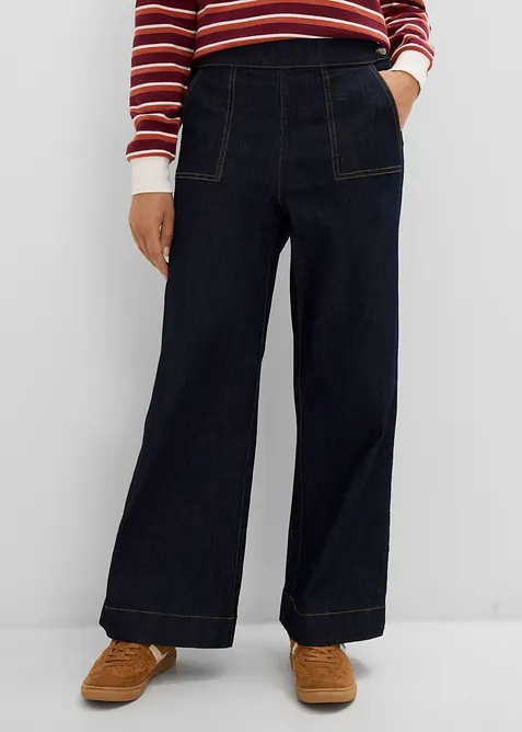 Jeans wide leg con tasche applicate, vita alta, bonprix