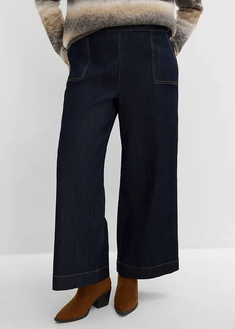 Jeans wide leg con tasche applicate, vita alta, bonprix