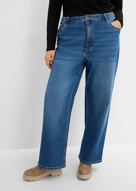 Jeans wide leg con dettagli leopardati, vita media, bonprix