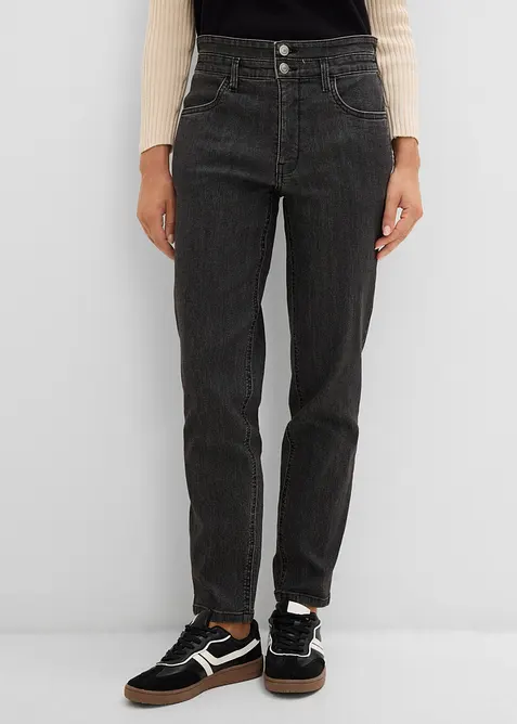 Mom jeans con girovita elasticizzato, vita alta, bonprix