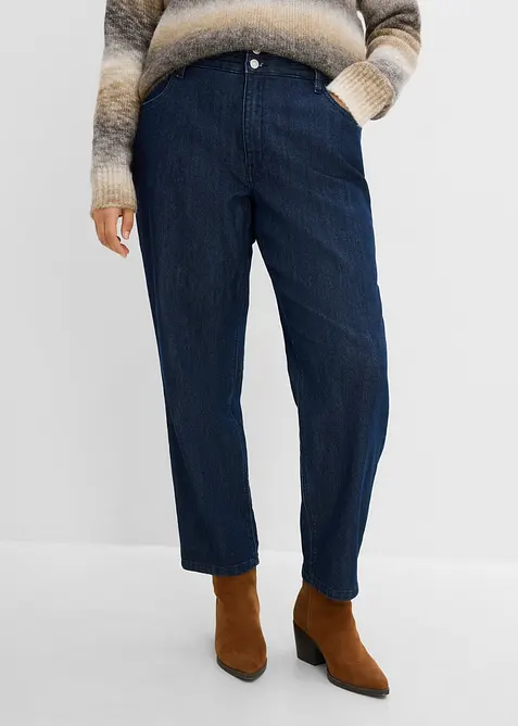 Mom jeans con girovita elasticizzato, vita alta, bonprix
