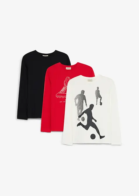 Maglia a maniche lunghe in puro cotone biologico (pacco da 3), bonprix