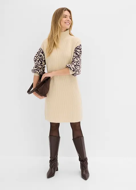 Abito in maglia oversize con fantasia leopardata, bonprix