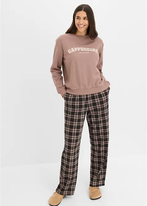 Tuta da casa loungewear in felpa con pantaloni in flanella, bonprix