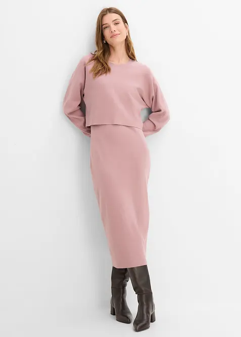 Abito in maglia e maglione abbinato (set 2 pezzi), bonprix