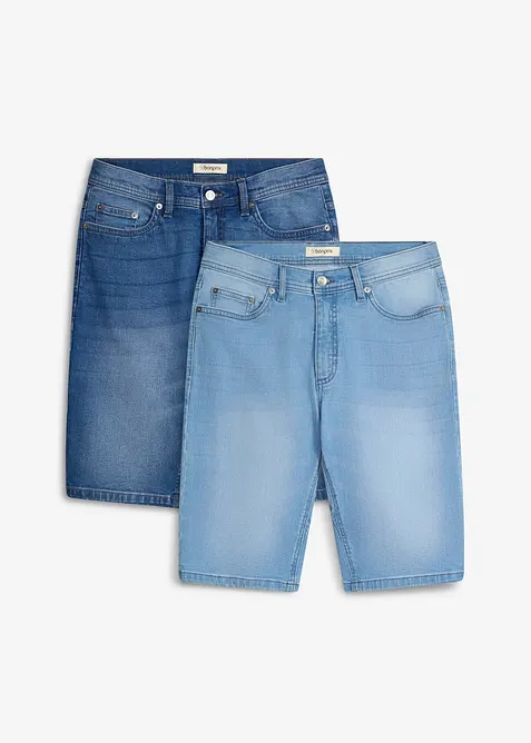 Bermuda in jeans elasticizzati con cavallo rinforzato, regular fit (pacco da 2), bonprix
