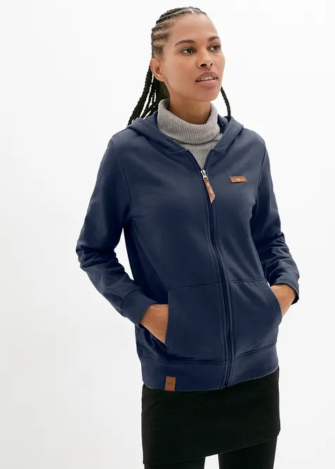 Felpa con zip e cappuccio in puro cotone, bonprix