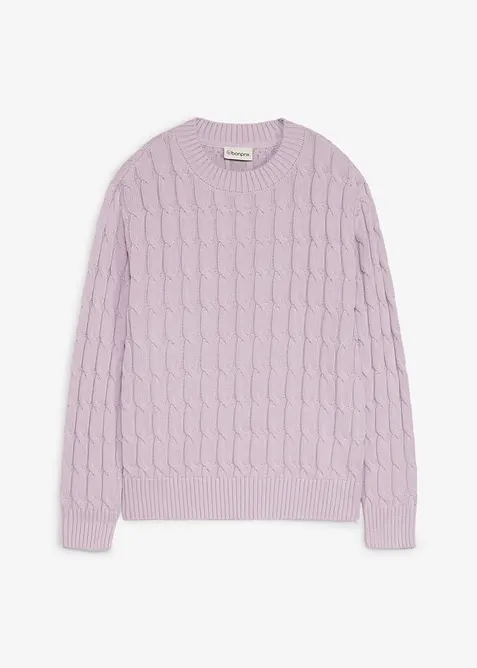 Maglione a trecce in puro cotone biologico, bonprix