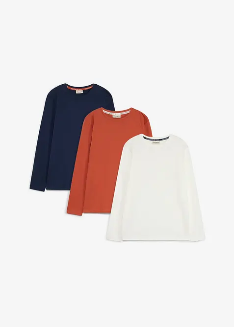 Maglia a maniche lunghe con cotone biologico (pacco da 3), bonprix