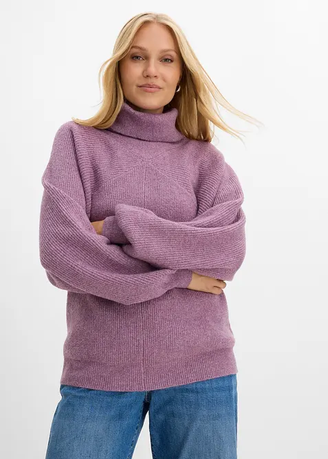 Maglione a collo alto con maniche a sbuffo, bonprix