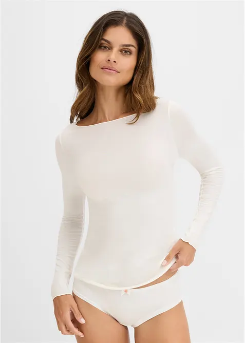 Maglia a maniche lunghe leggerissima con scollo a barca in misto cachemire, bonprix