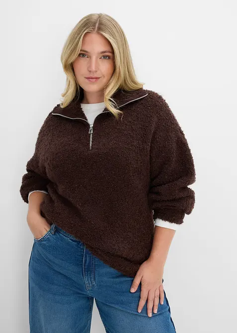 Maglione con collo alto e zip in boucl&eacute;, bonprix