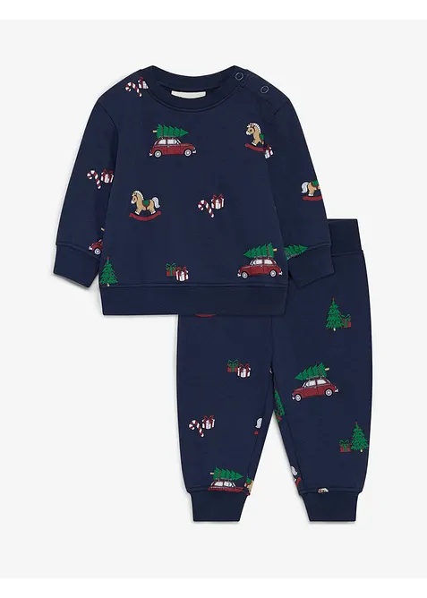 Felpa e pantaloni in puro cotone biologico con motivo natalizio (set 2 pezzi), bonprix