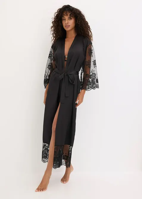 Kimono in satin con pizzo, bonprix
