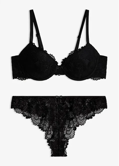Reggiseno con coppe preformate e perizoma in pizzo delicato (set 2 pezzi), bonprix