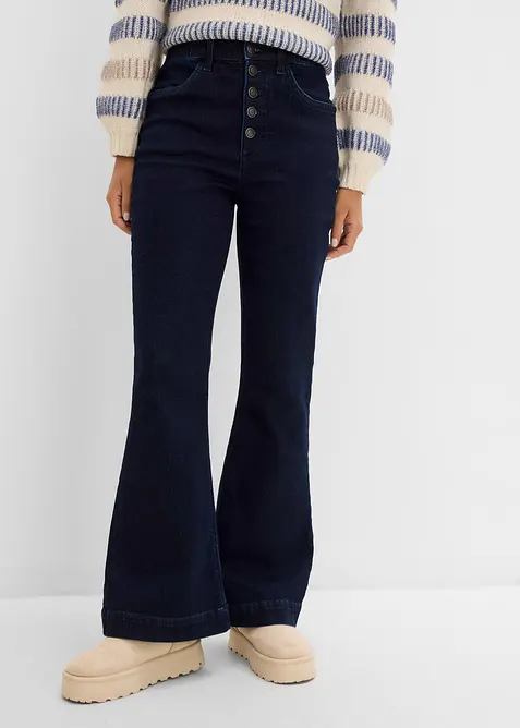 Jeans flared con vita comoda, vita alta, bonprix