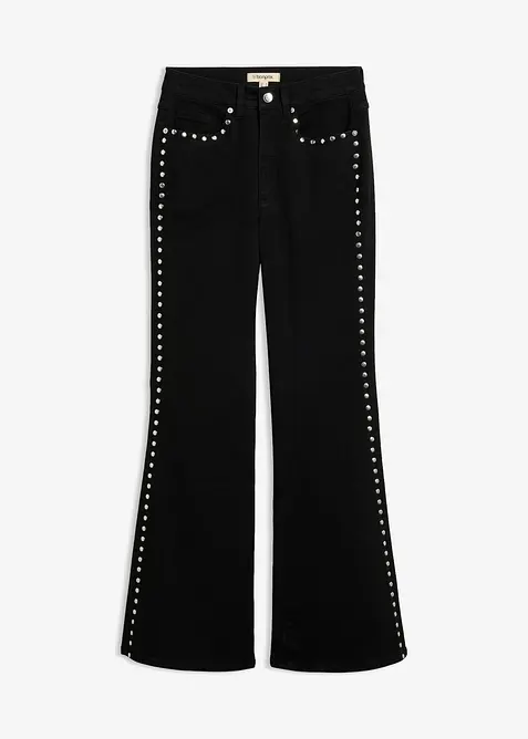 Jeans flared con borchiette, vita alta, bonprix