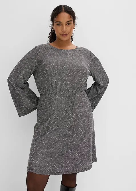 Abito di jersey con effetto glitterato e strass, bonprix