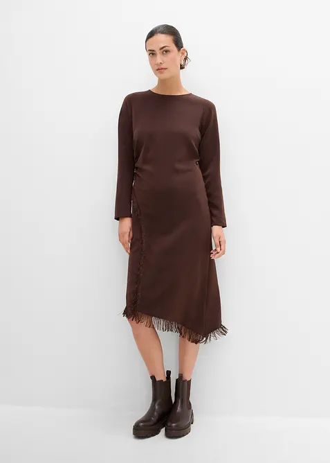 Abito midi asimmetrico con frange, bonprix