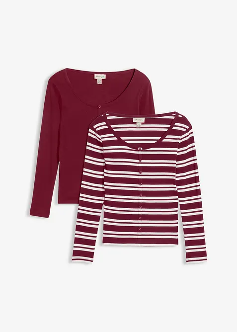 Maglia a maniche lunghe a costine in puro cotone biologico (pacco da 2), bonprix