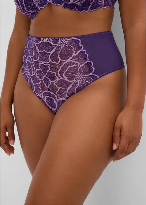 Perizoma a vita alta con pizzo bicolore, bonprix