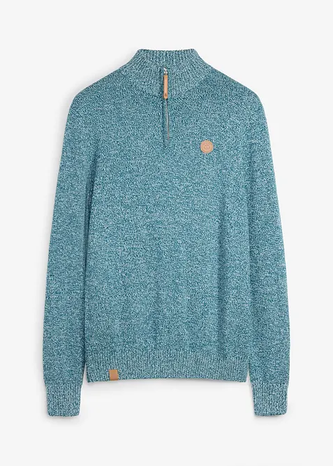 Maglione con collo alto e zip in puro cotone, bonprix